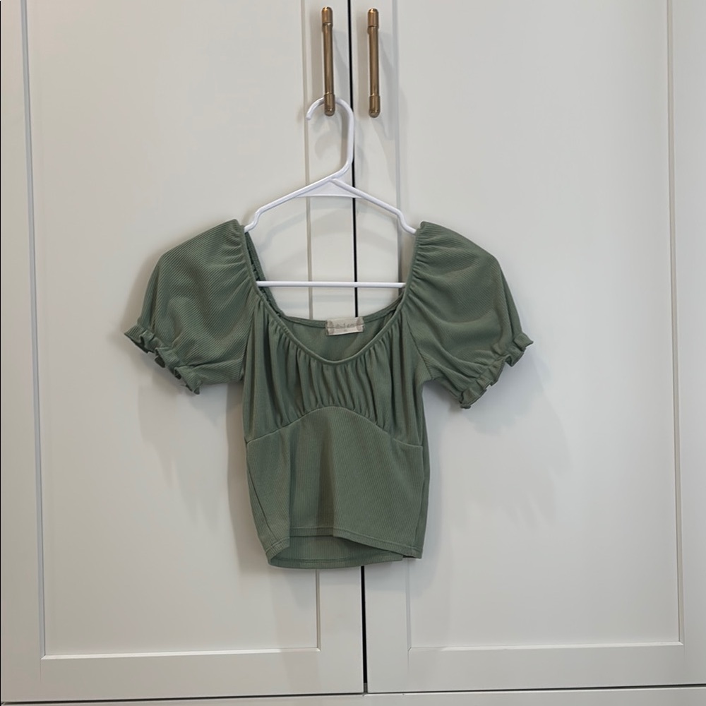 Altar'd State Green Crop Top with Puff Sleeves
